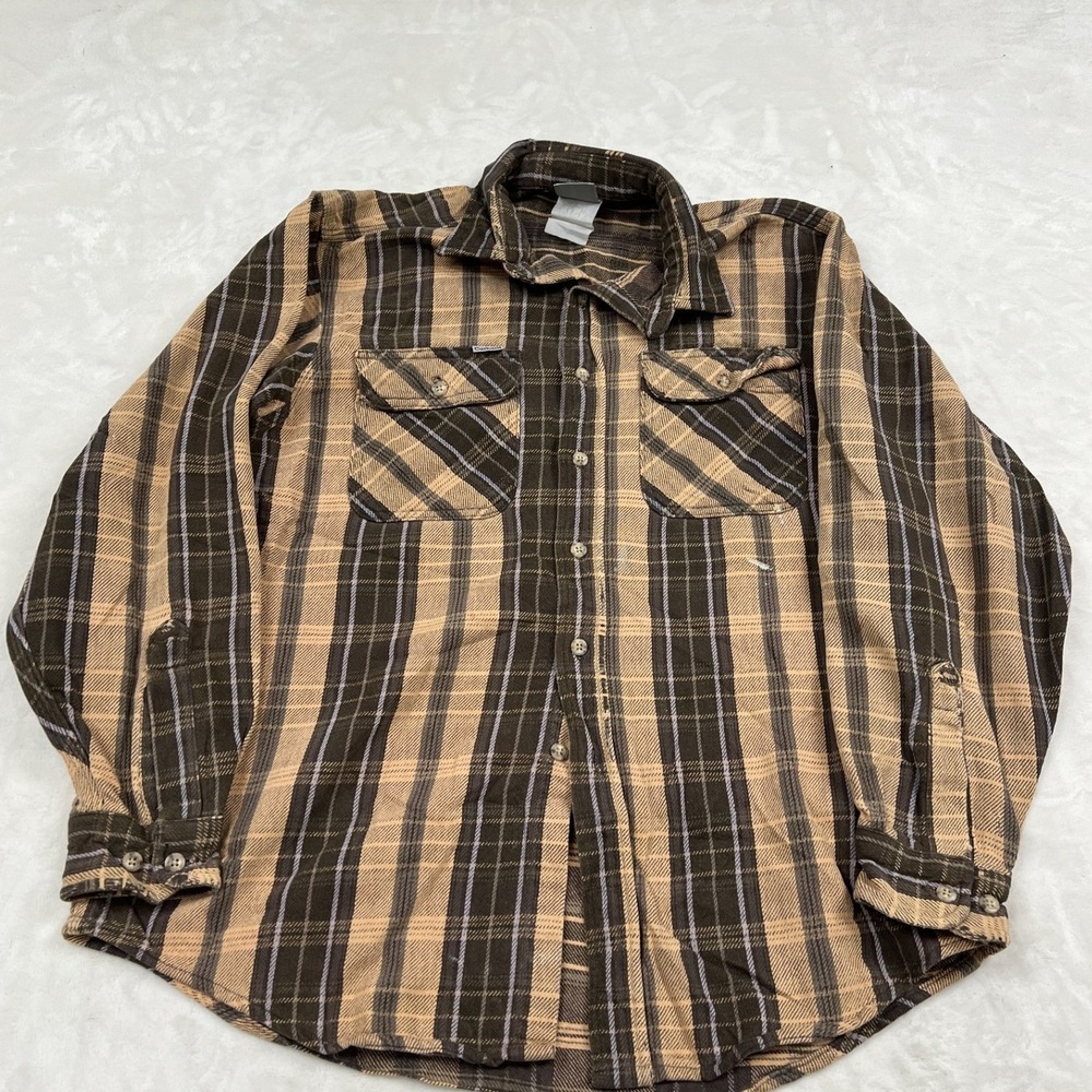 Carhartt Flannel Shirt Mens M Brown Plaid Button Up Long Sleeve Utility